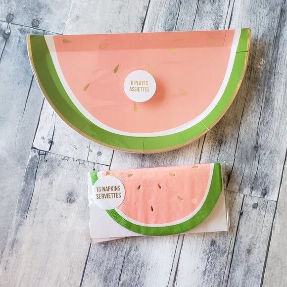 NWT - Meri Meri Watermelon Paper Plates (16) and Paper Napkins (32) - Picture 2 of 4